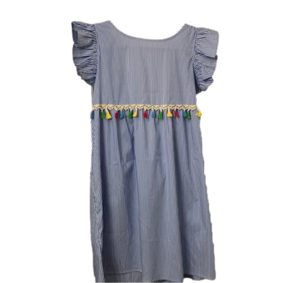Cool striped pinafore sundress with tassels and bow back detail - Picture 1 of 9